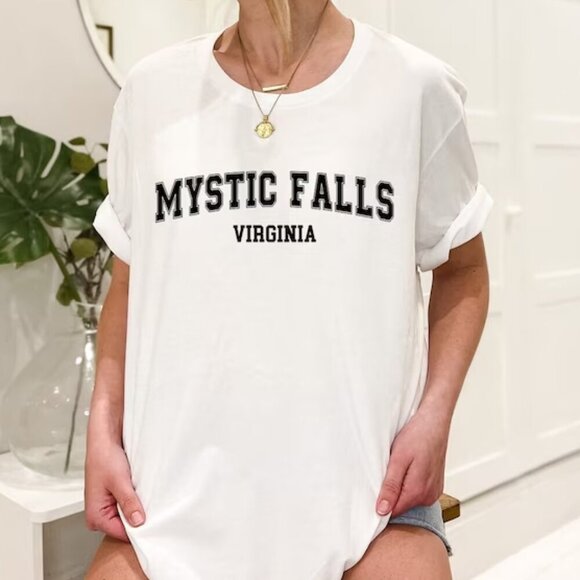 Vampire Diaries Mystic Falls Virginia NEW white short sleeve shirt - Picture 1 of 1